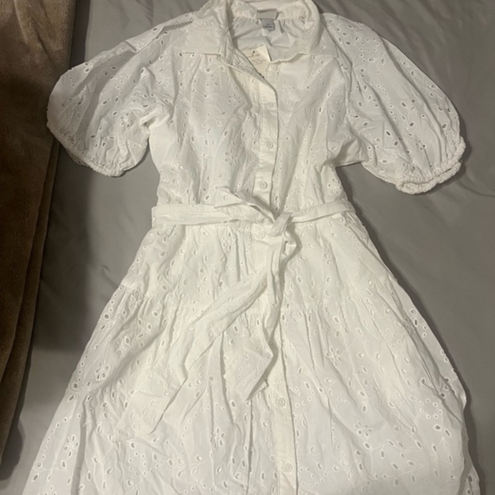 white eyelet embroidered mini dress